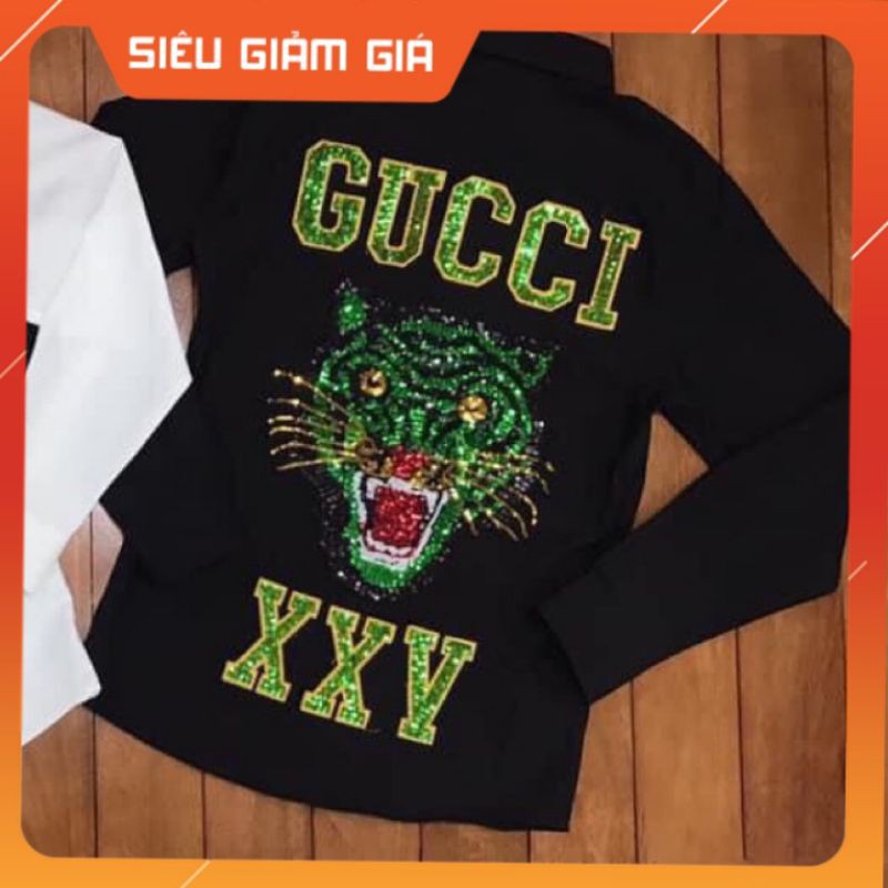 Áo Sơ Mi Gucci nam Thêu kim Sa Dài Tay Nam Chất Liệu 100% vải lụa