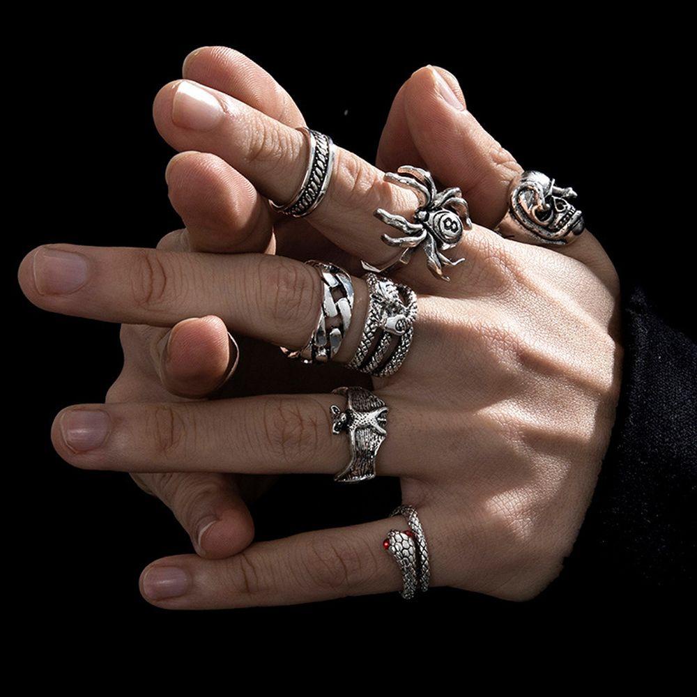 Set Nhẫn Hình Đầu Lâu Bằng Hợp Kim Phong Cách Gothic Thời Trang Cho Cặp Đôi