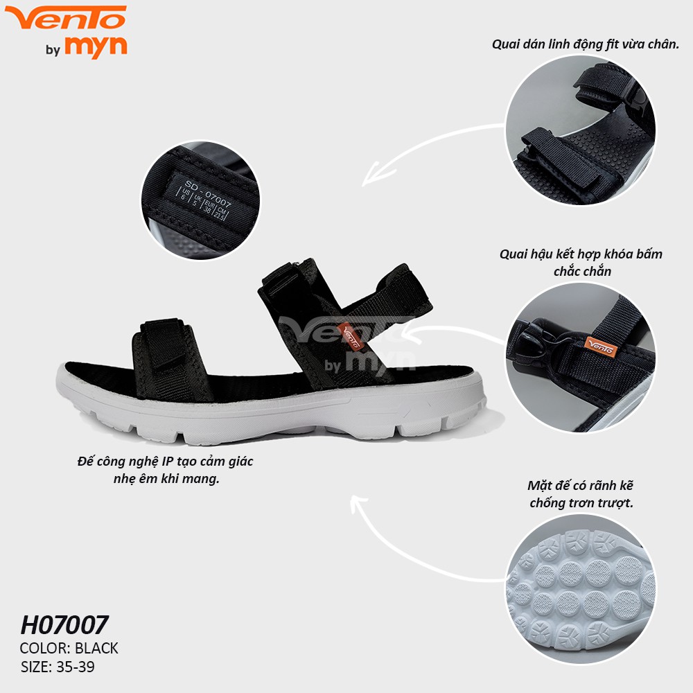Giày Sandal Vento Nữ - W1 H07007 - công nghệ IP - quai dán- màu Đen