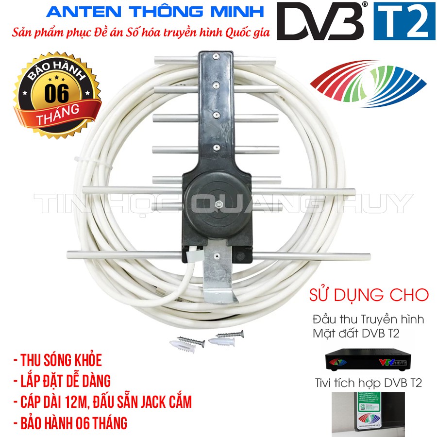 Bộ Anten DVB T2 thông minh + 12m dây cáp + rắc nối