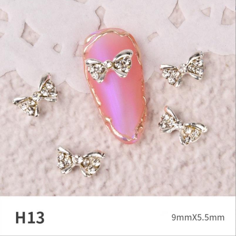 Charm nail nơ bạc, charm nơ nail quốc dân phong cách hàn quốc trang trí móng