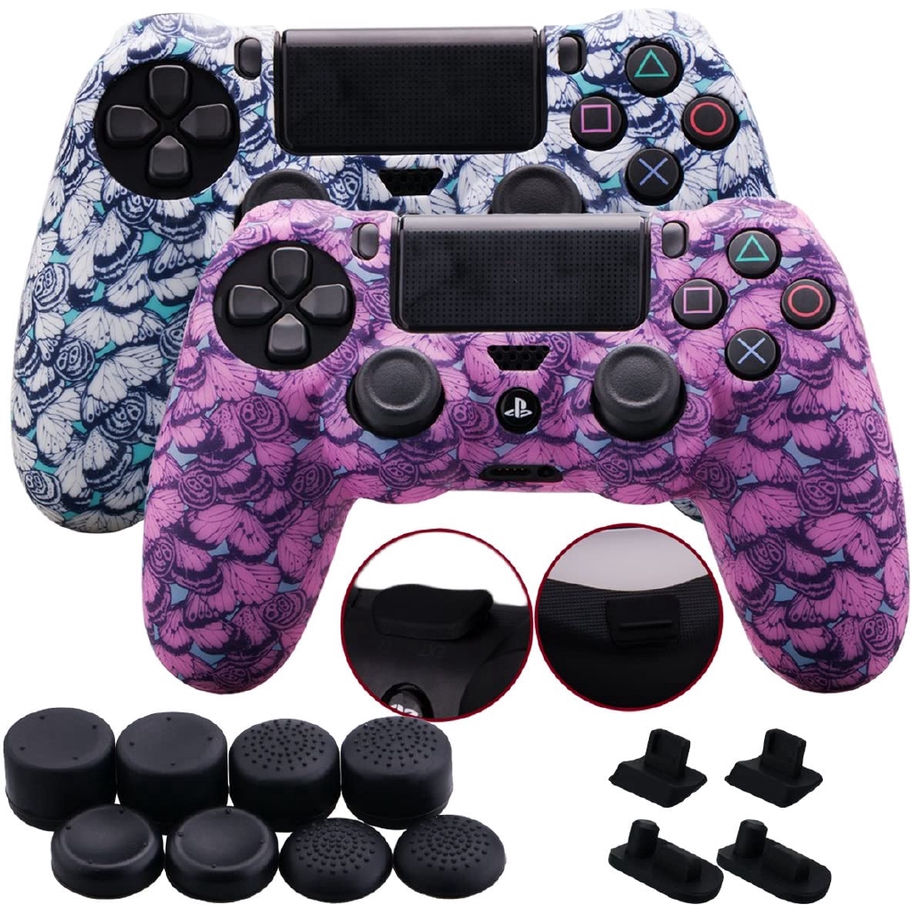 Set 2 Vỏ Bọc Silicon Bảo Vệ Nút Điều Khiển Chơi Game Ps4 / Slim / Pro + 8 Nút Bấm Màu Trắng / Hồng