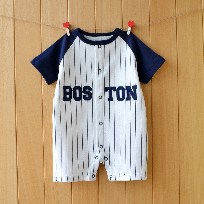 Bộ Áo Liền Quần Đồng Phục Bóng Chày Tay Ngắn Vải Cotton Thời Trang Mùa Hè Cho Bé Trai 0-1 Tuổi