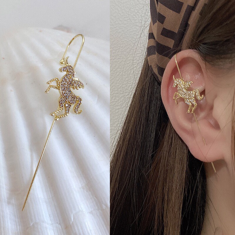 Bông tai kiểu dáng xiên chéo kẹp vành tai không cần lỗ thứ 2 phong cách Hàn Quốc trang sức Bemery