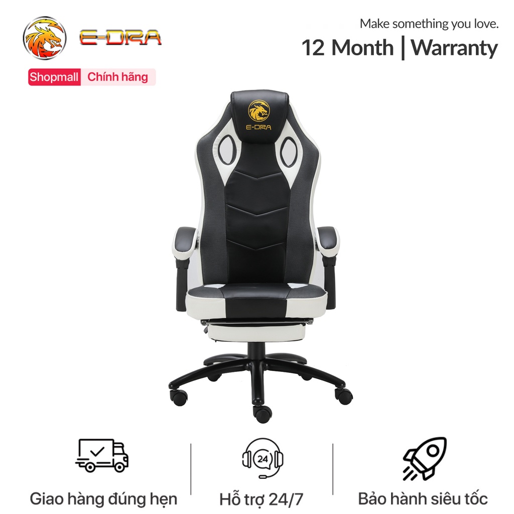 Ghế chơi game cao cấp E-Dra Jupiter M EGC204 V2 - Phiên bản mới 2021 - Có kê chân - Chân thép và lưng ghế cao