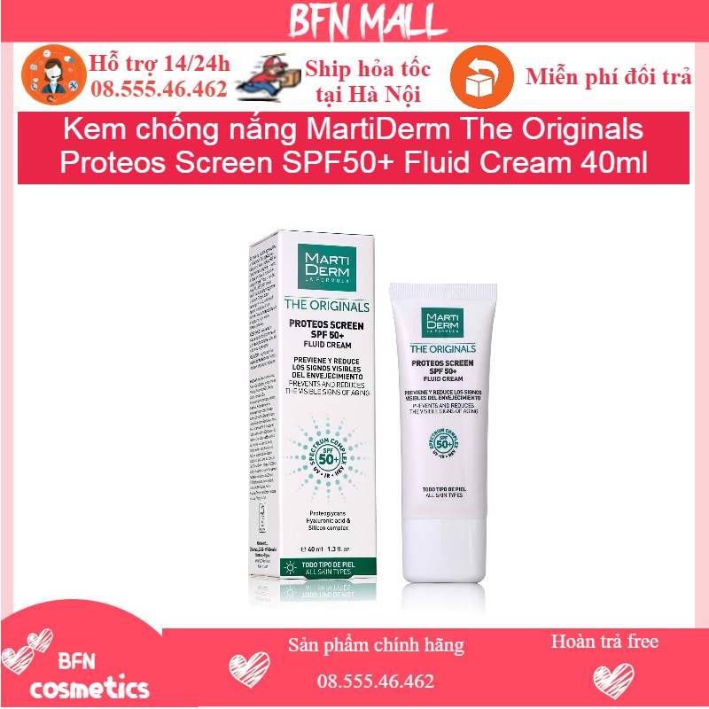 Kem Chống Nắng MartiDerm The Originals Proteos Screen SPF50+ Fluid Cream Phổ Rộng Ngừa Lão Hóa 40ml
