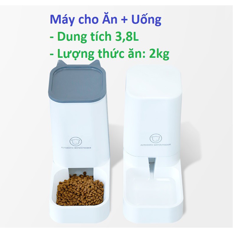 GV - Máy cho chó mèo ăn uống bán tự động dành cho chó mèo lớn Loại có bồn chứa 3,8 lít- Bộ Bát cho chó mèo ăn và uống/