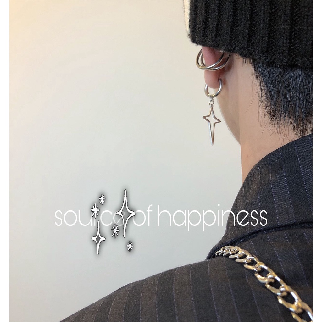Khuyên Tai Tròn Hình Ngôi Sao Unisex Gre Earing Màu Bạc Đẹp Cá Tính Chất - Khuyên Tai Thời Trang SAZ Titan