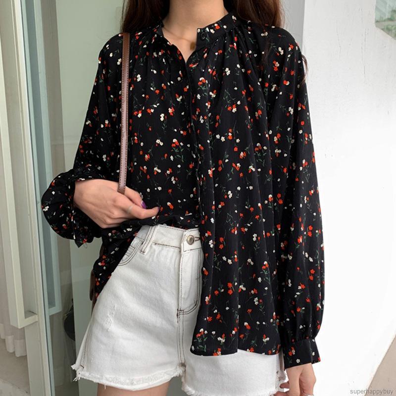 Áo Sơ Mi Tay Dài Chất Chiffon Hoạ Tiết Hoa Cho Nữ