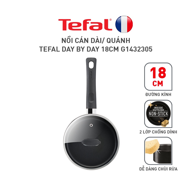 [GIFT] Nồi cán dài/ quánh Tefal Day By Day 18cm