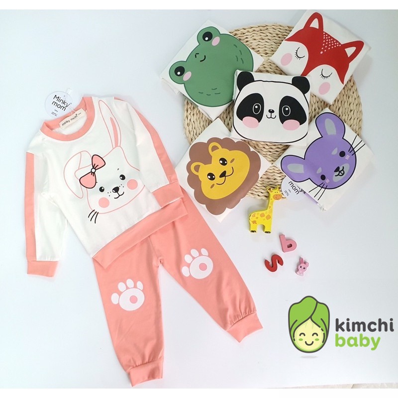 Bộ Dài Tay Cotton 100% Minky Mom Họa Tiết Sư Tử Ếch Chuột Dễ Thương Cho Bé MKM13 (Sz từ 7-19kg)