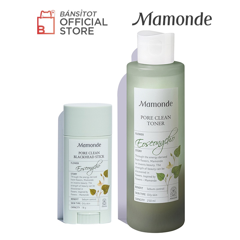 Combo 2 loại chăm sóc da mụn MAMONDE Pore Clean Set [ Toner 250 ml _ Thanh sáp lăn mụn đầu đen 18g ]