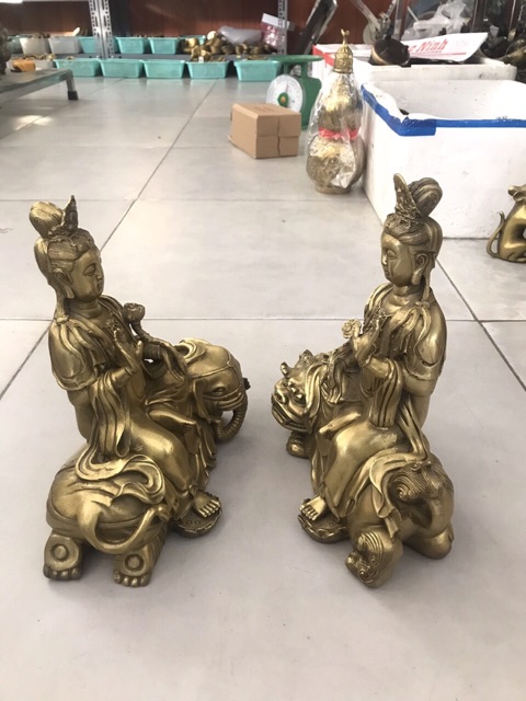 Văn Thù Phổ Hiền Bồ Tát cao 24cm Bằng đồng