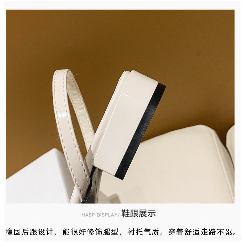 Giày Sandal Bít Mũi Bằng Da Bóng Đính Đá Phối Khóa Vuông Thời Trang 2022 Cho Nữ