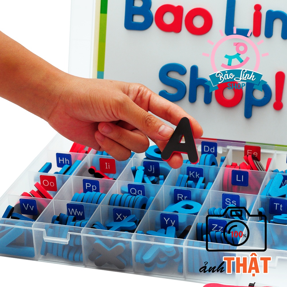 Bộ 208 chữ cái Tiếng Anh có nam châm CHUẨN Montessori - Phân biệt nguyên âm, phụ âm TẶNG thêm bảng từ, kèm khay đựng