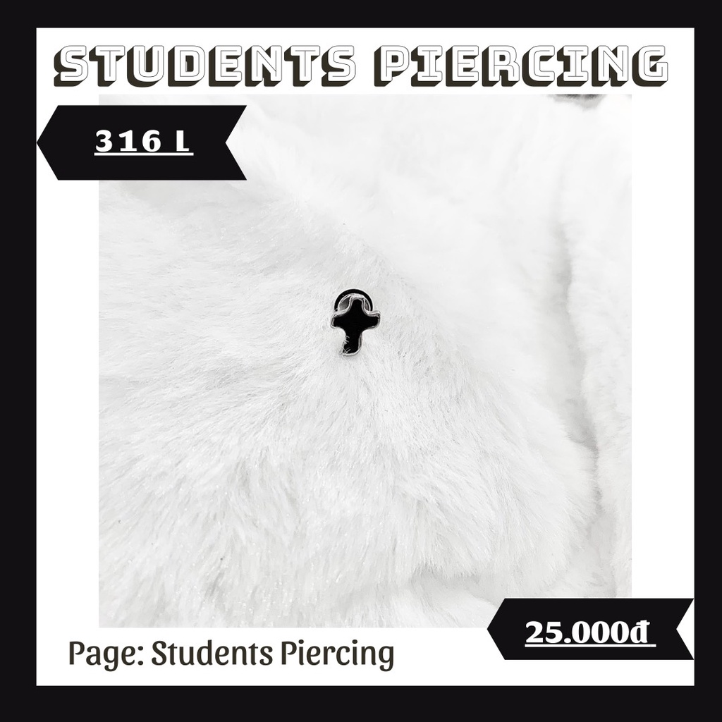 [Rẻ Vô Địch] Khuyên Tai Hình Chữ Thập Đen Viền Trắng Cá Tính - Khuyên Thép 316L