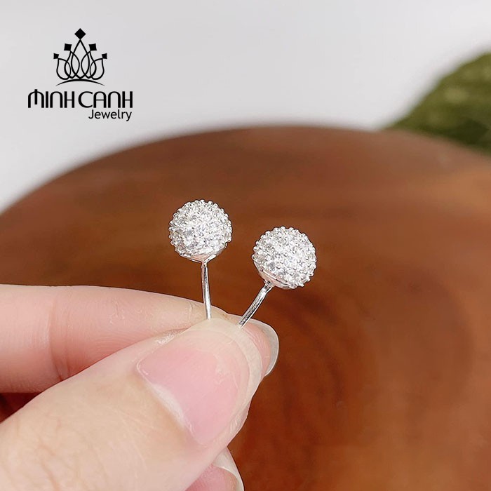 Bông Tai Bạc Hình Quả Cầu Đính Đá - Minh Canh Jewelry