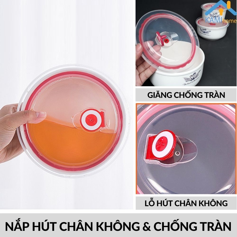 Hộp đựng cơm văn phòng gồm 3 bát Sứ chịu nhiệt-kiêm Hộp bảo quản thực phẩm Kami20020