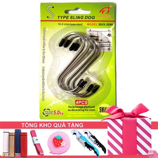 [Tổng Kho Quà] Set 4 Móc Chữ S INOX - S7 Treo Đồ Đa Năng - 8.5cm - Có Đầu Giữ Chống Trượt