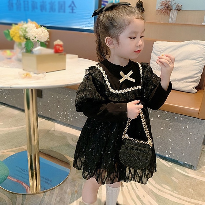 Đầm Bé Gái Đầm Công Chúa Tay Dài Đính Nơ Se7En Cho Bé Gái
