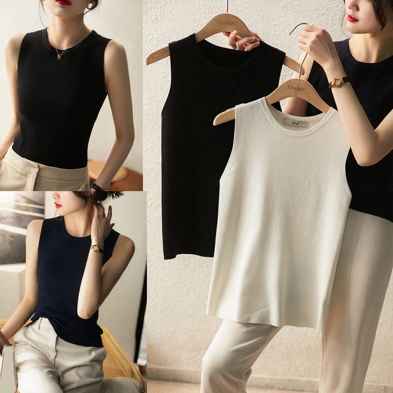 Áo Len Không Tay Cổ Tròn Màu Sắc Đơn Giản Thời Trang Mùa Hè Cho Nữ