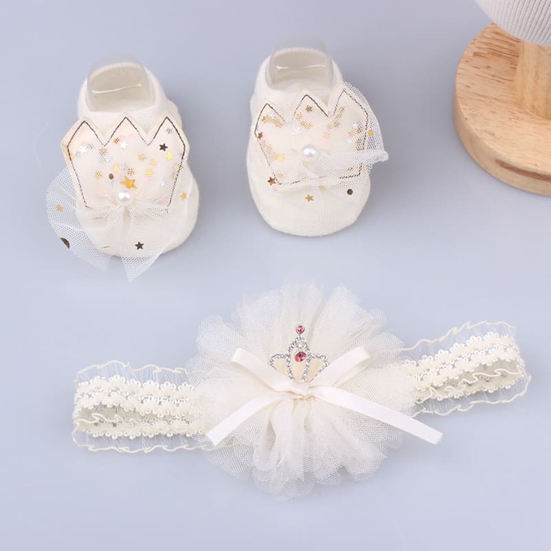 Lovely Pearl Bow Baby Newborn Headband Set Flower Stockings Lace Headbands Girl Turban Hair Accessories