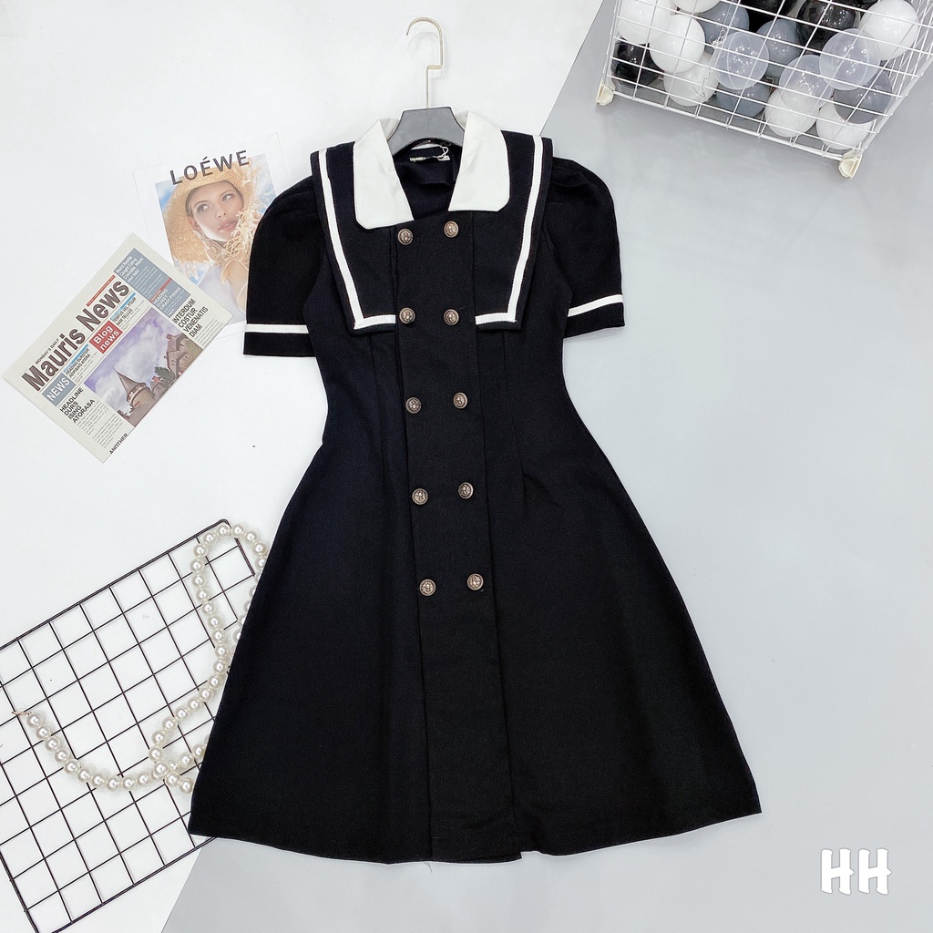 Hàng Order🌸Váy Đầm Dệt Kim Cổ Sơ Mi phối Màu Trắng Đen Trẻ Trung Nữ Tính🌸Hàng Quảng Châu | BigBuy360 - bigbuy360.vn