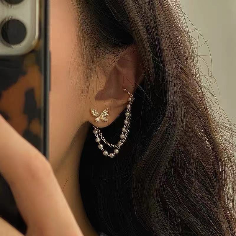 Bộ Khuyên Tai Ngọc Trai Hình Bướm Mới