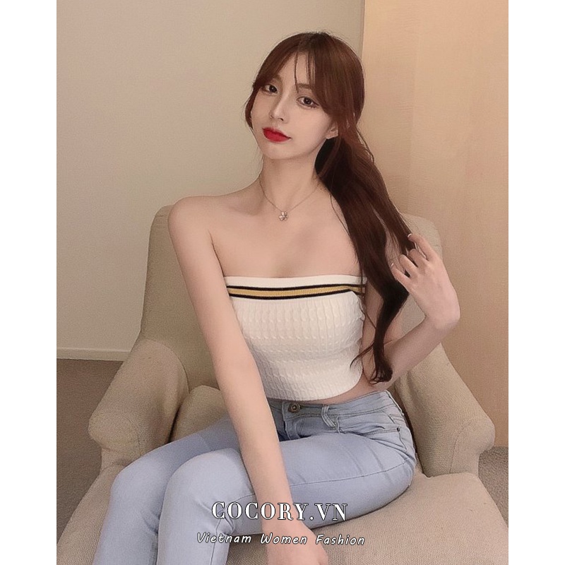 Cocory vn Áo ống croptop dệt kim phong cách mùa hè thời trang quyến rũ cho nữ