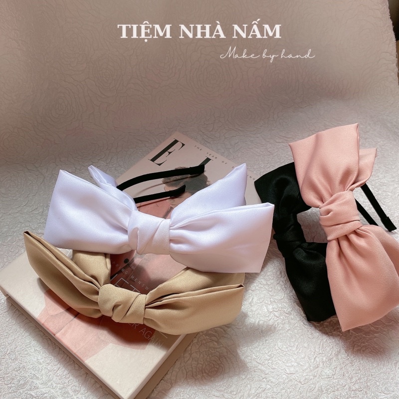 BỜM / CÀI TÓC NƠ LỆCH LỤA MỜ CAO CẤP PHOM TO XINH XẮN - [ Nhà Nấm handmade ]