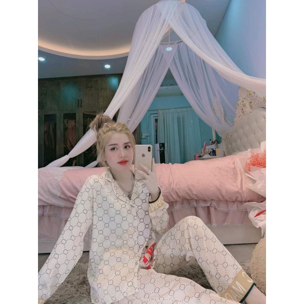 Bộ mặc nhà 🎀 Bộ ngủ lụa pijama họa tiết thiết kế dễ thương hàng freesize dưới 56kg