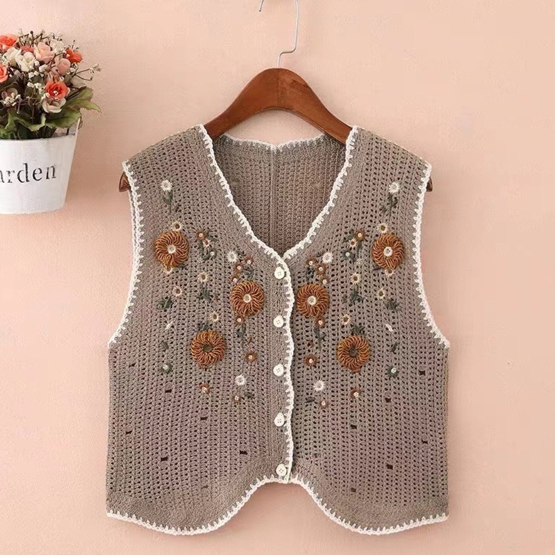 Ivy Áo Khoác Cardigan Đan Móc Dáng Ngắn Phía Trước Họa Tiết Hoa Mùa Hè Cho Nữ