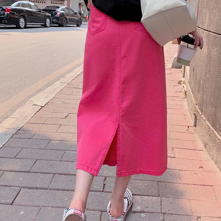 [MURIOKI] Chân váy jean hồng Dài Dáng Chữ A Màu Hồng Phong Cách Hàn Quốc Thời Trang Hàng Mới 2022 Dành Cho Bạn Gái