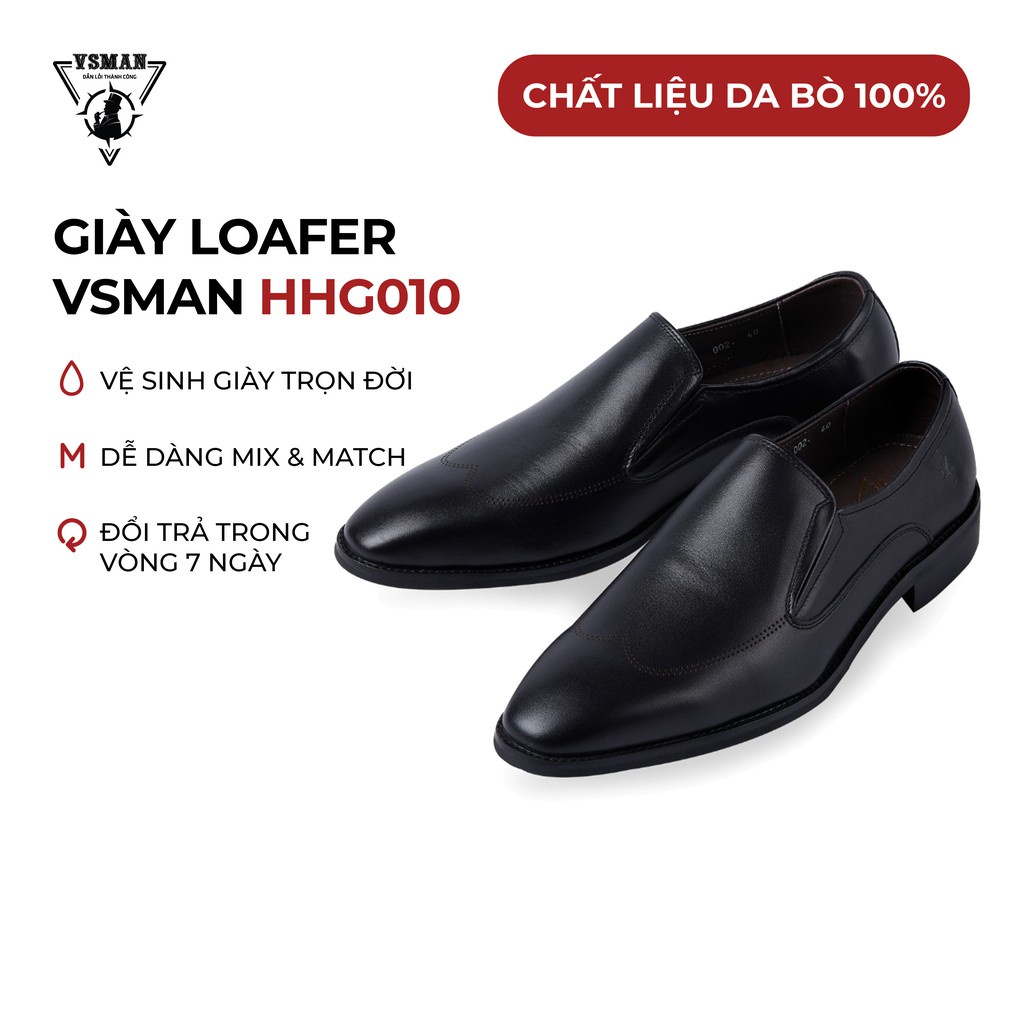 Giày lười Loafer da bò thật VSMAN - Giày mọi nam công sở cao cấp da trơn kiểu dáng ôm chân dành cho quý ông - HHG010