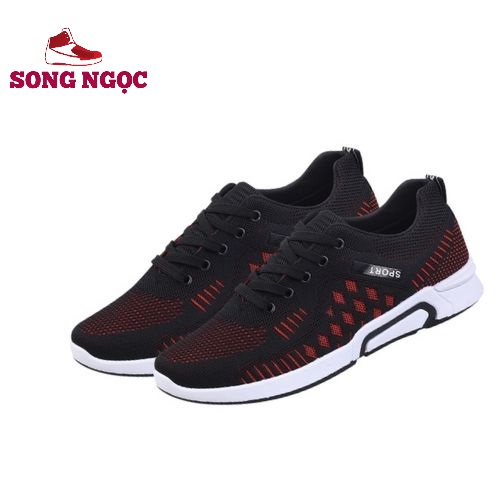 Giày Thể  Thao Giày Sneaker đế cao su non vải thoáng khí đi nhẹ êm mềm hd19 đỏ đen