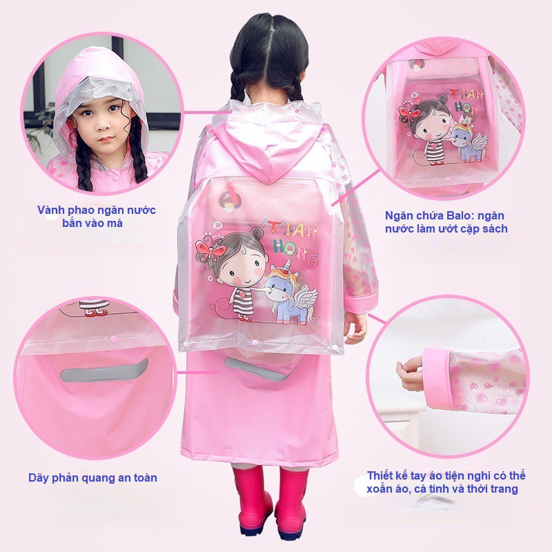 Áo Mưa Trẻ Em ( có phao định vị khuôn mặt, Hoạt Hình dễ thương, có dãy Phản Quang)