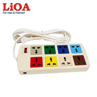 Ổ cắm kéo dài đa năng LiOA - Loại màu trắng 8 ổ cắm, dây 3 mét