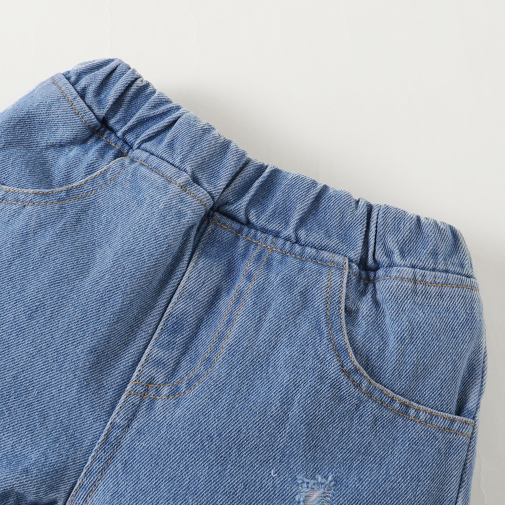 Set đồ 2 mảnh Mikrdoo gồm áo tay xòe + quần denim dễ thương cho bé gái