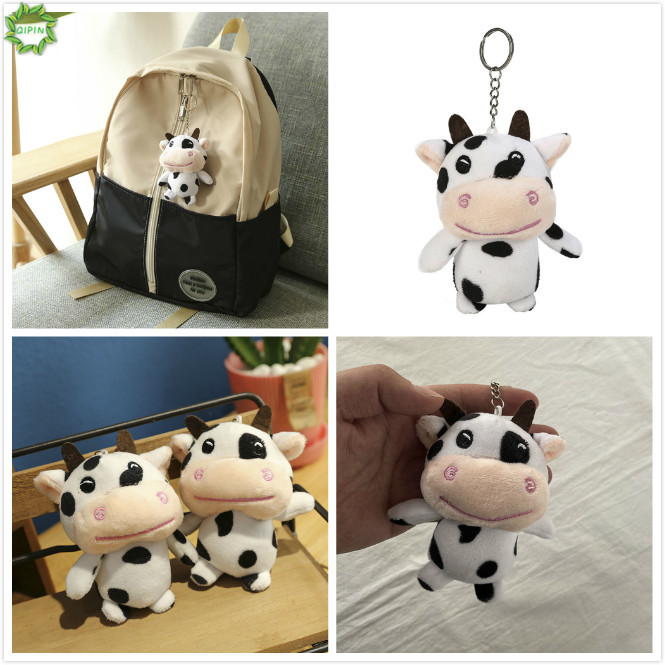 Móc khóa mặt búp bê bò sữa nhồi bông hoạt hình 10cm xinh xắn vui nhộn treo túi xách trang trí