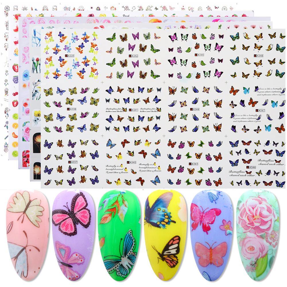 ღOKDEALSღ 12pcs Nail Art Decoration Nail Stickers Tattoo Foils Romantic Butterfly Flower New 3D DIY Full Cove Nail Wraps Transfer Water Decals
