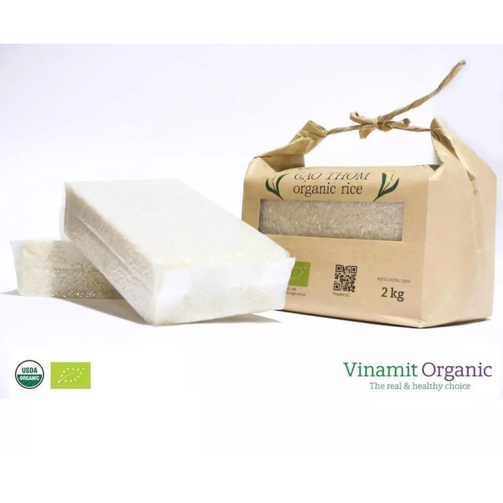 Gạo thơm hữu cơ Vinamit Organic 2kg hương vị dẻo thơm