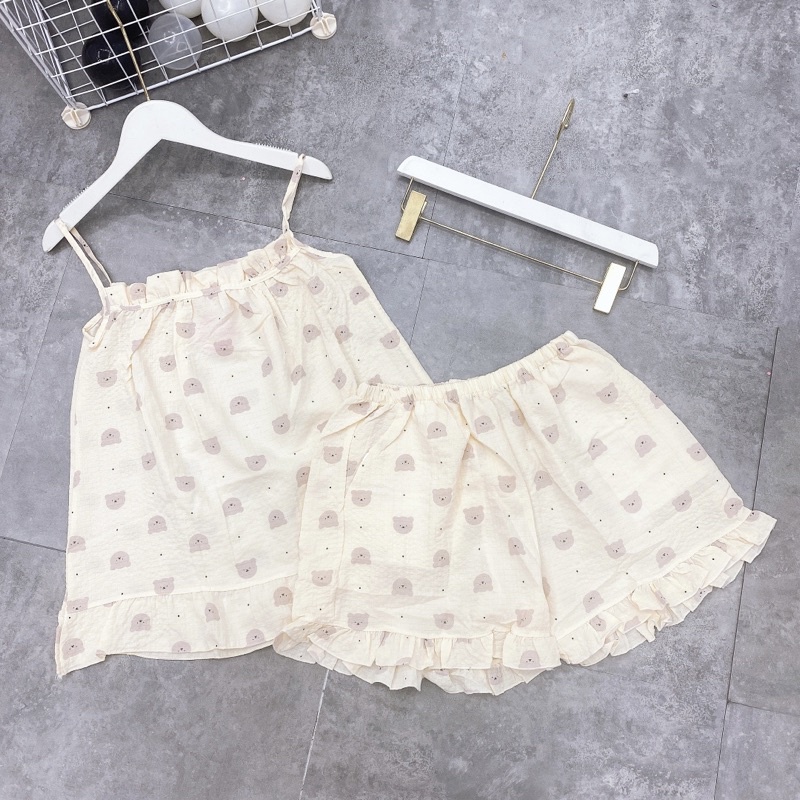 Bộ hai dây chất đũi xốp mặc nhà siêu xinh hoạ tiết dễ thương