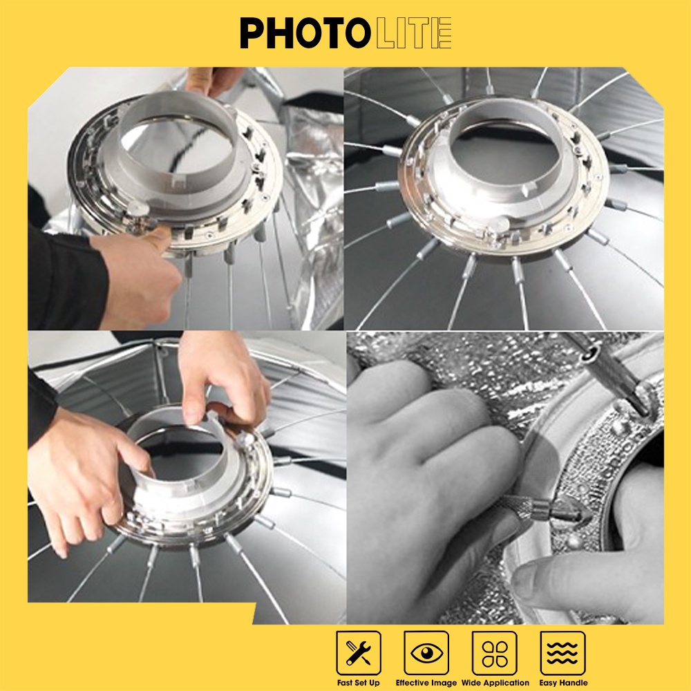 Softbox parabolic 120 cm Photolite PA188 thao tác nhanh làm mềm ánh sáng đèn Flash/Led