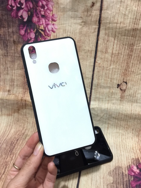 Ốp Vivo V9 viền dẻo đen lưng kính cường lực bóng 4D cực đẹp