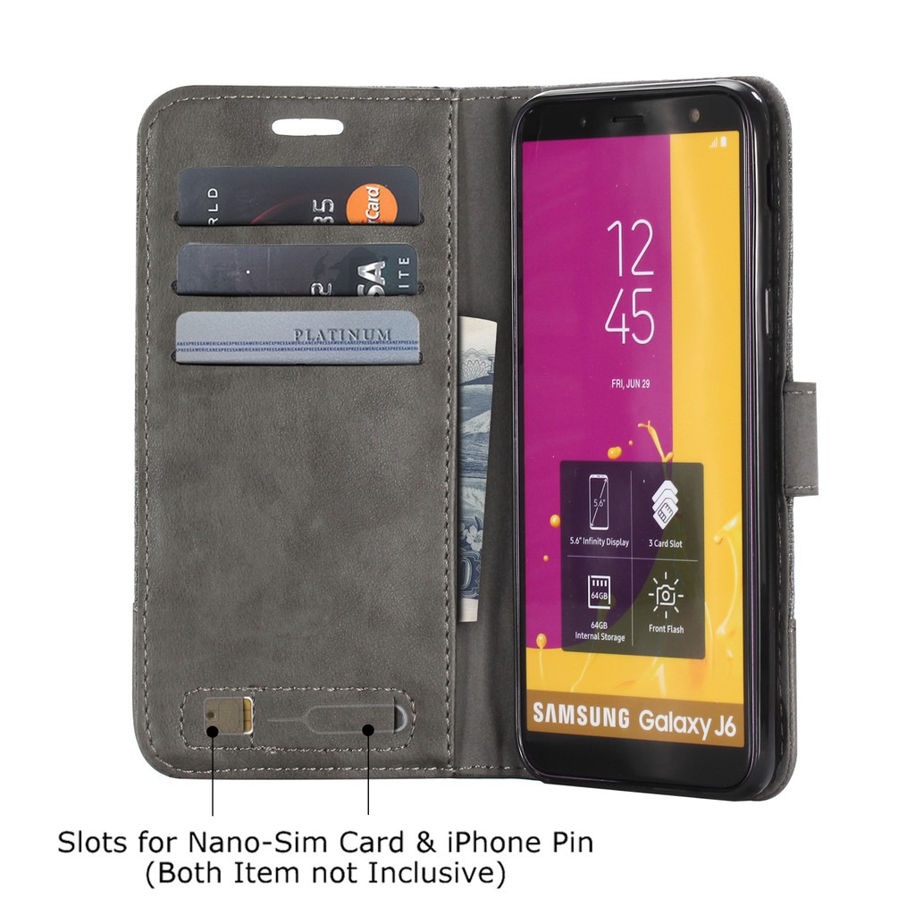 Bao da điện thoại canvas kiêm ví tiền thời trang cho Samsung Galaxy J6 J8 2018 | BigBuy360 - bigbuy360.vn