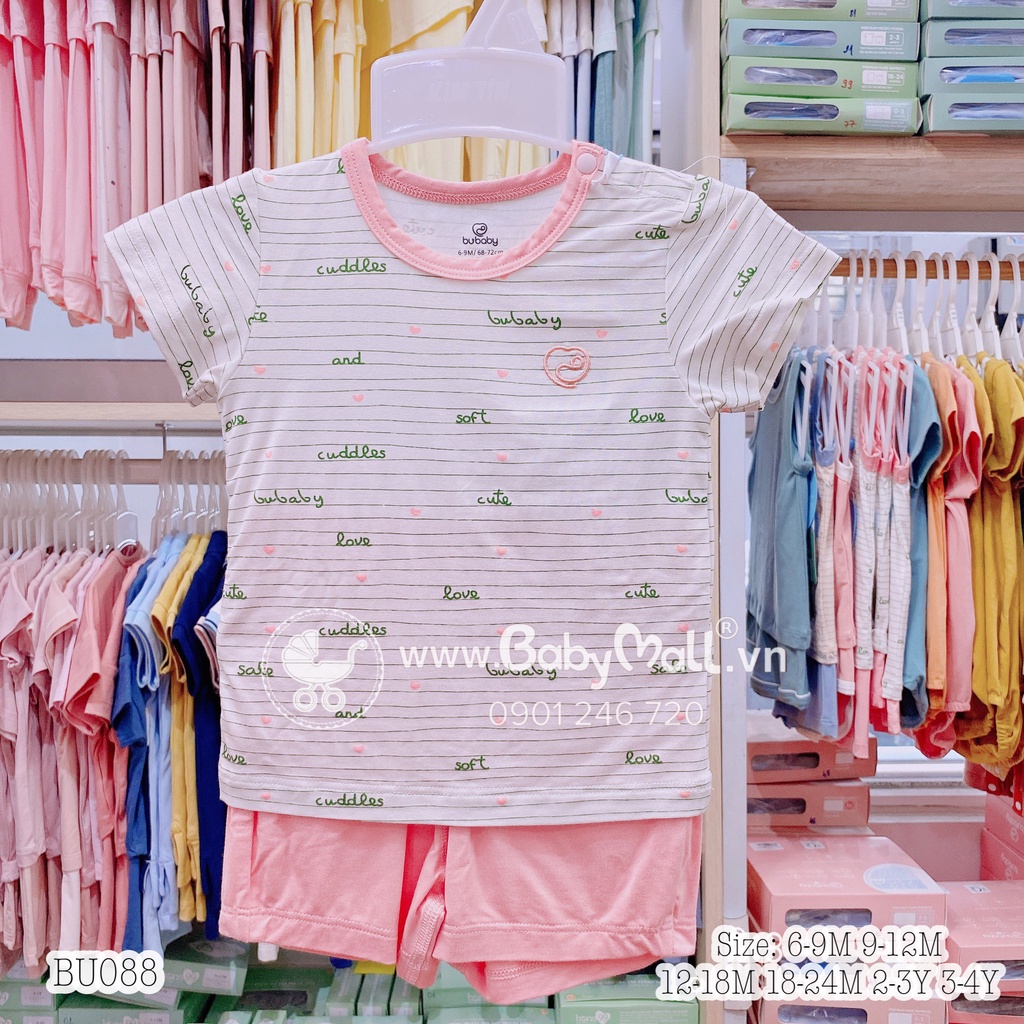 [Bubaby] Bộ cộc cài vai kẻ chữ vải siêu mát mịn