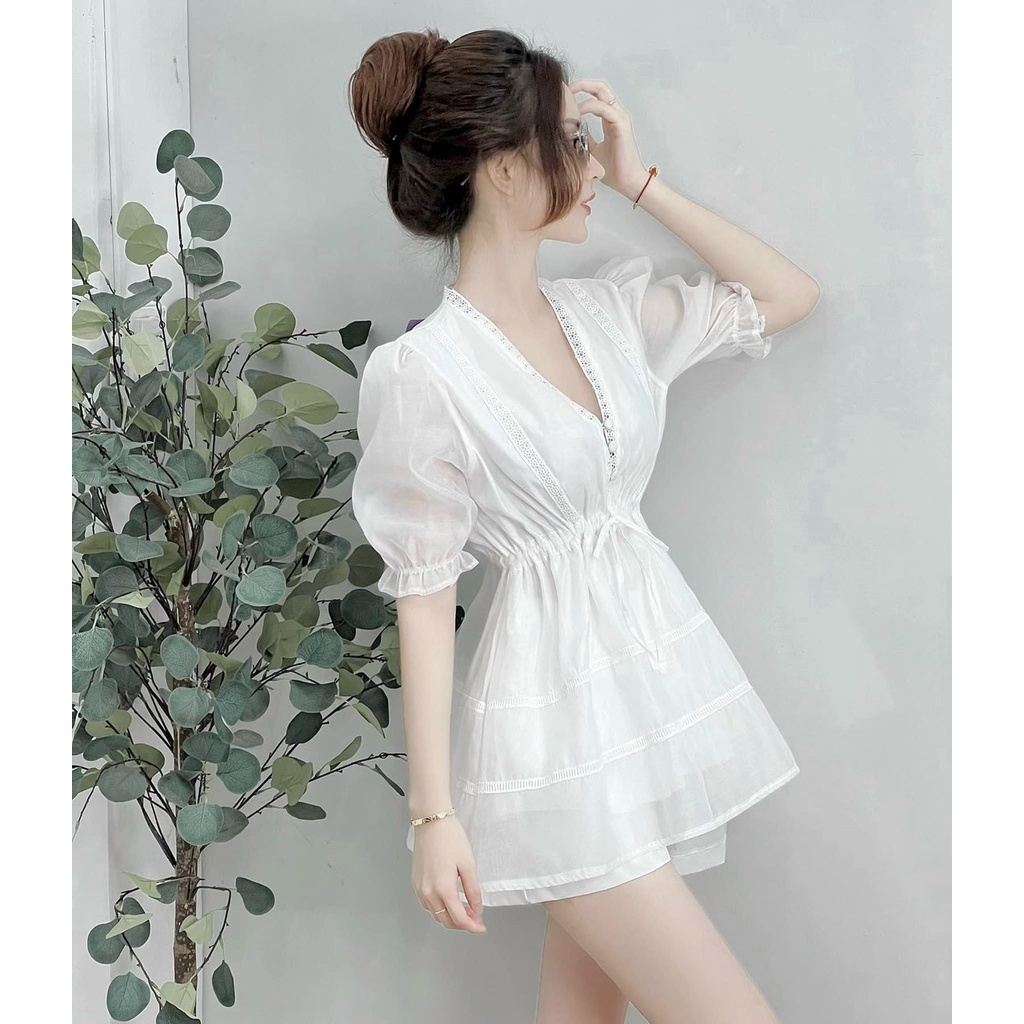 Set bộ đồ nữ áo tầng phối ren mix quần ống rộng đơn giản, nhẹ nhàng dành cho các thiếu nữ đi chơi, dự tiệc