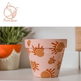 [🌵🌈Chậu đất nung vẽ mặt trời Asa phối màu Vintage🌈🌵] - nhận vẽ theo yêu cầu (sỉ - lẻ)