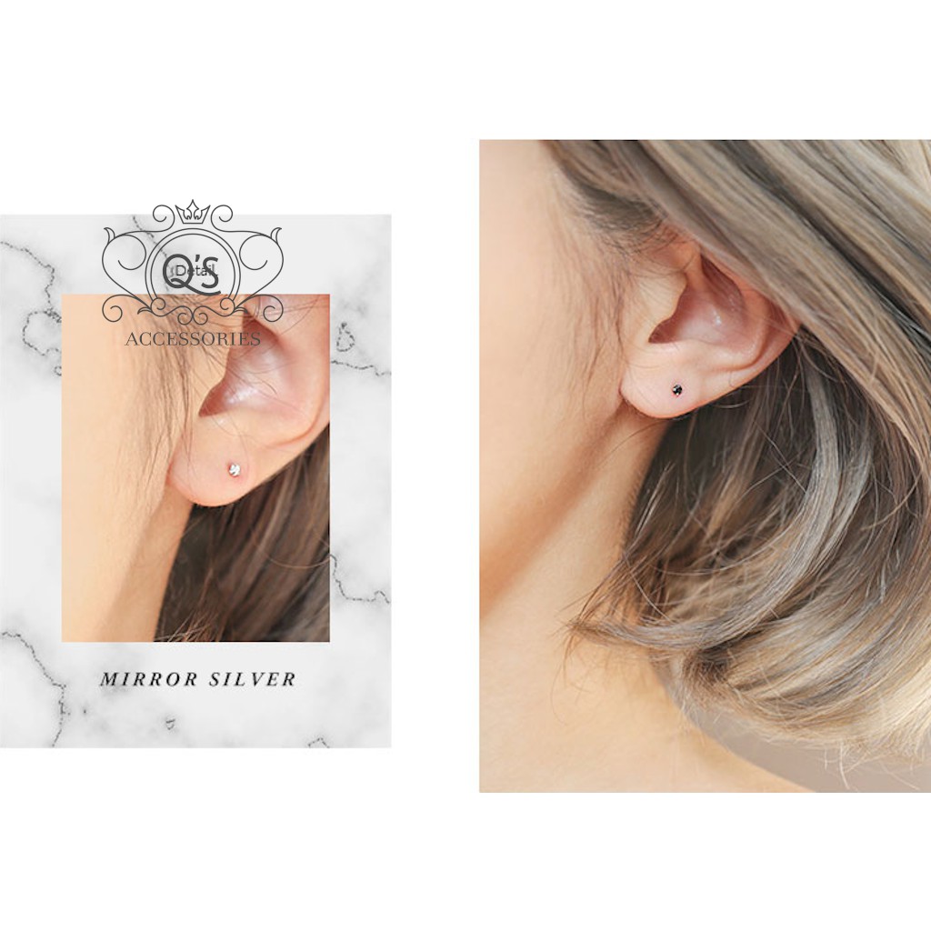 Bông tai bạc nụ đá nhỏ nam nữ 4 chấu khuyên tai mini trắng đen xanh S925 MINIMAL Silver Earrings QA SILVER EA200603