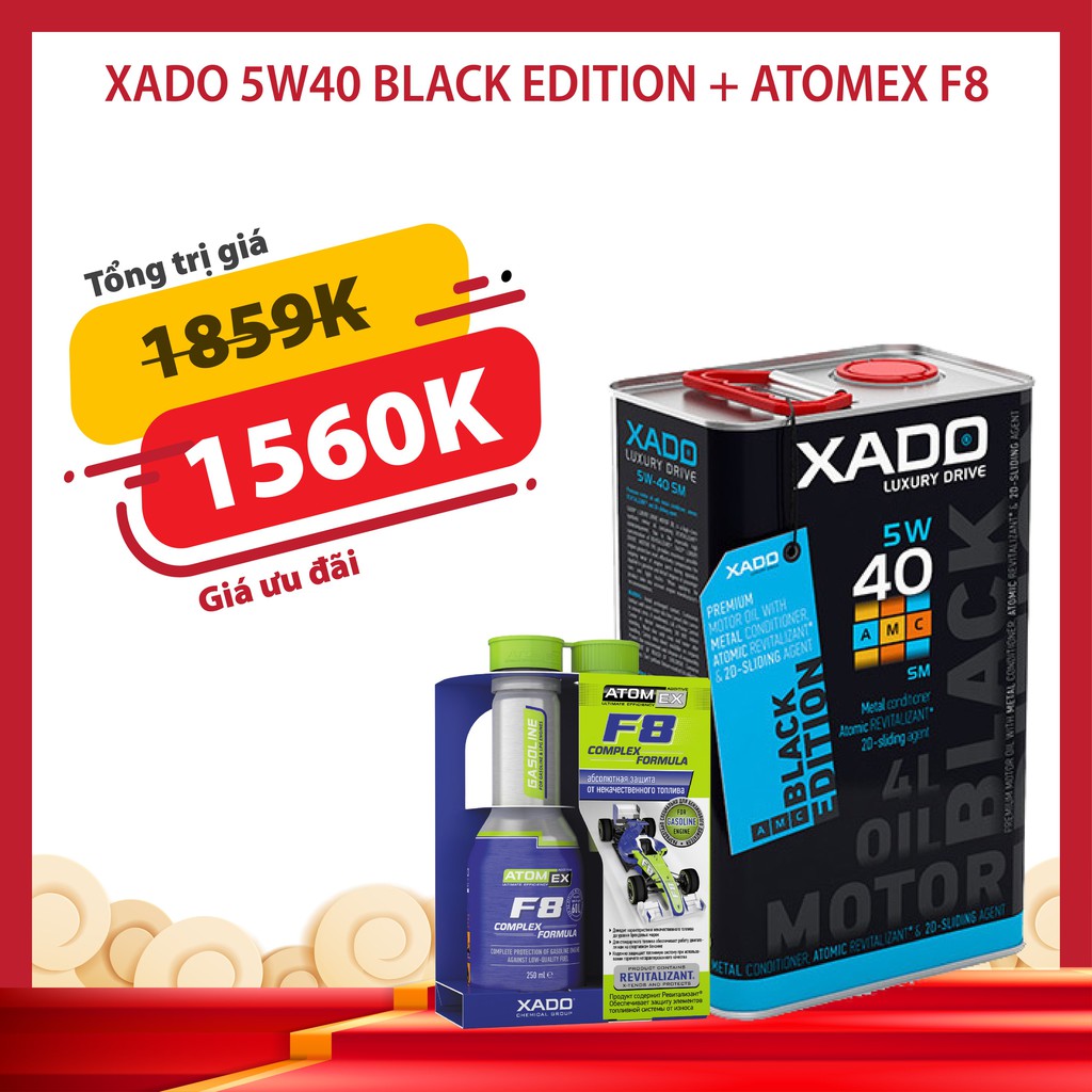 Dầu nhớt Xado Luxury Drive Black Edition 5w40 Full Synthetic 4L + Xado Atomex F8 Formula